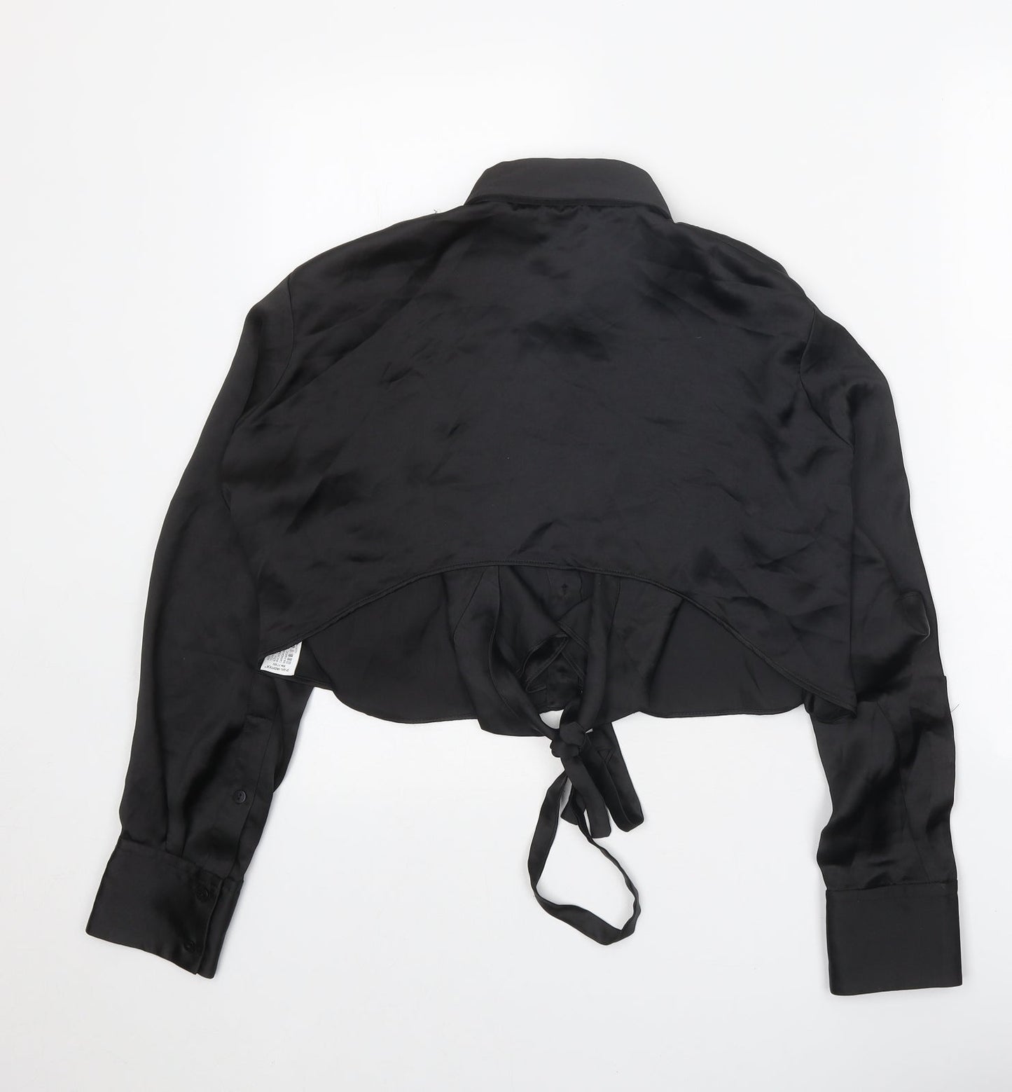Zara Womens Black Polyester Basic Button-Up Size S Collared