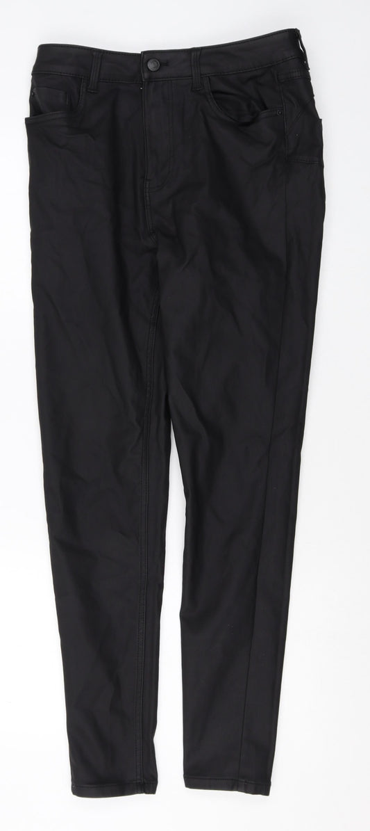 New Look Womens Black Herringbone Viscose Trousers Size 12 Regular Zip