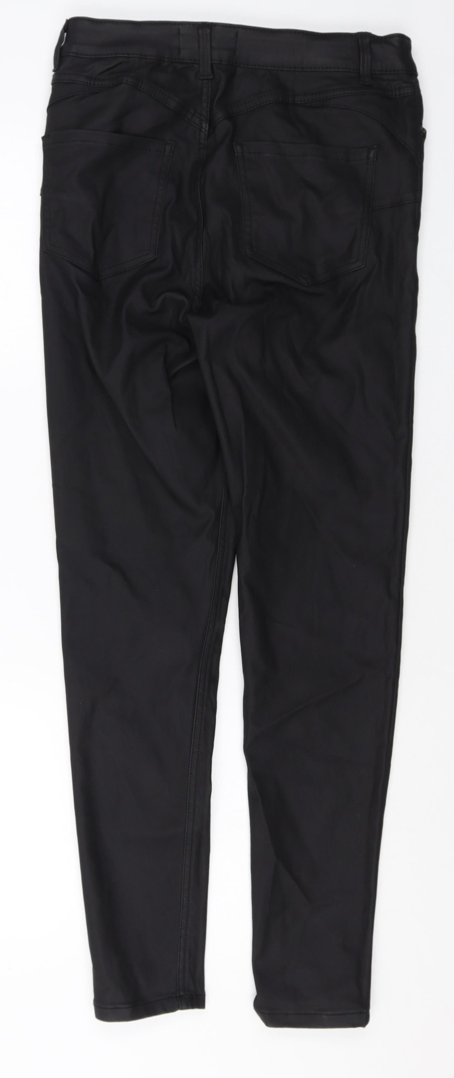 New Look Womens Black Herringbone Viscose Trousers Size 12 Regular Zip