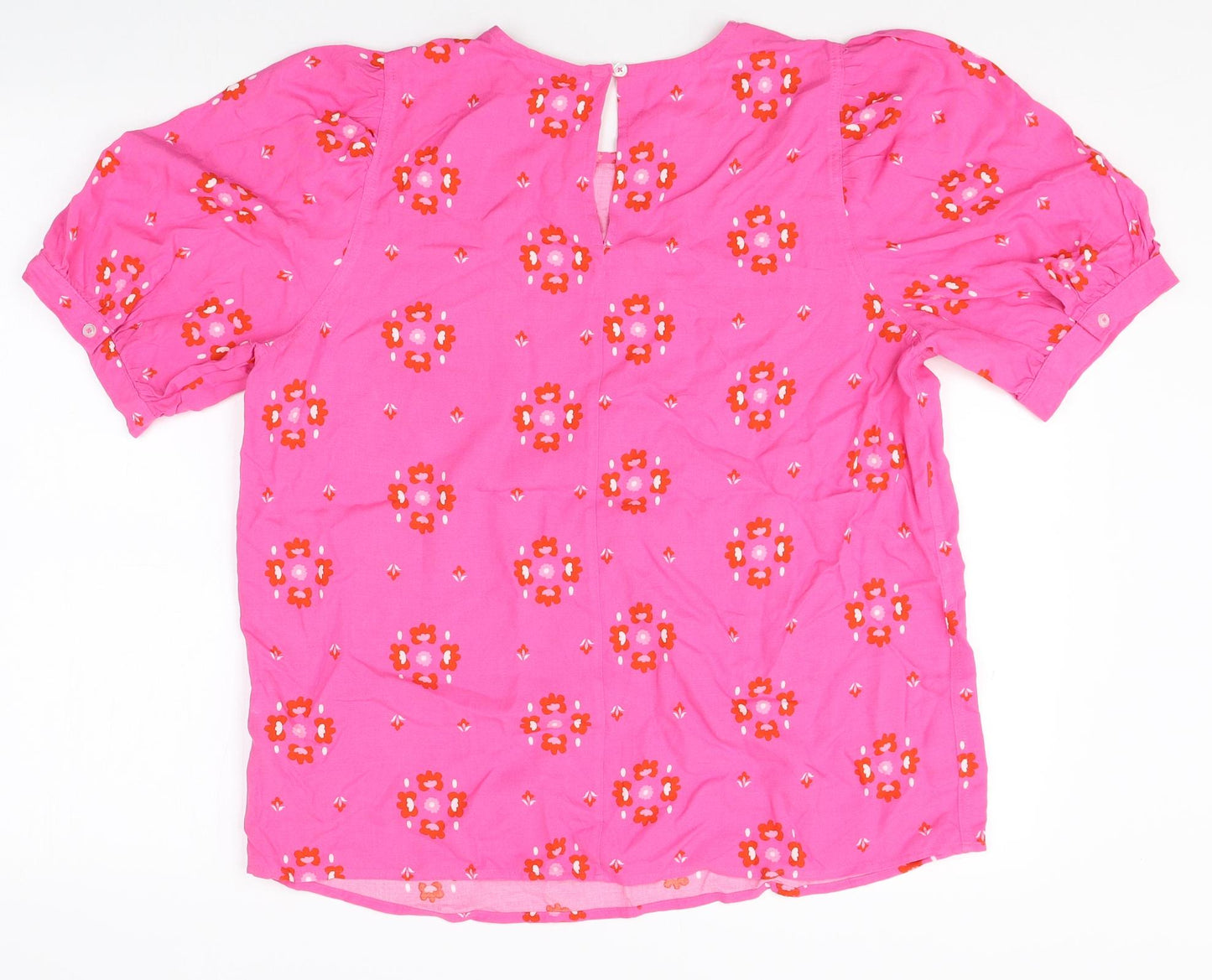 Marks and Spencer Womens Pink Geometric Viscose Basic Blouse Size 12 Round Neck