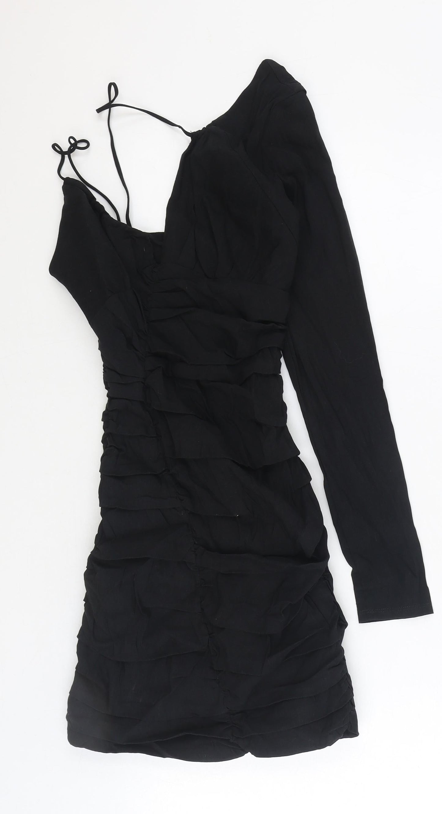 Zara Womens Black Linen Mini Size XS One Shoulder Zip