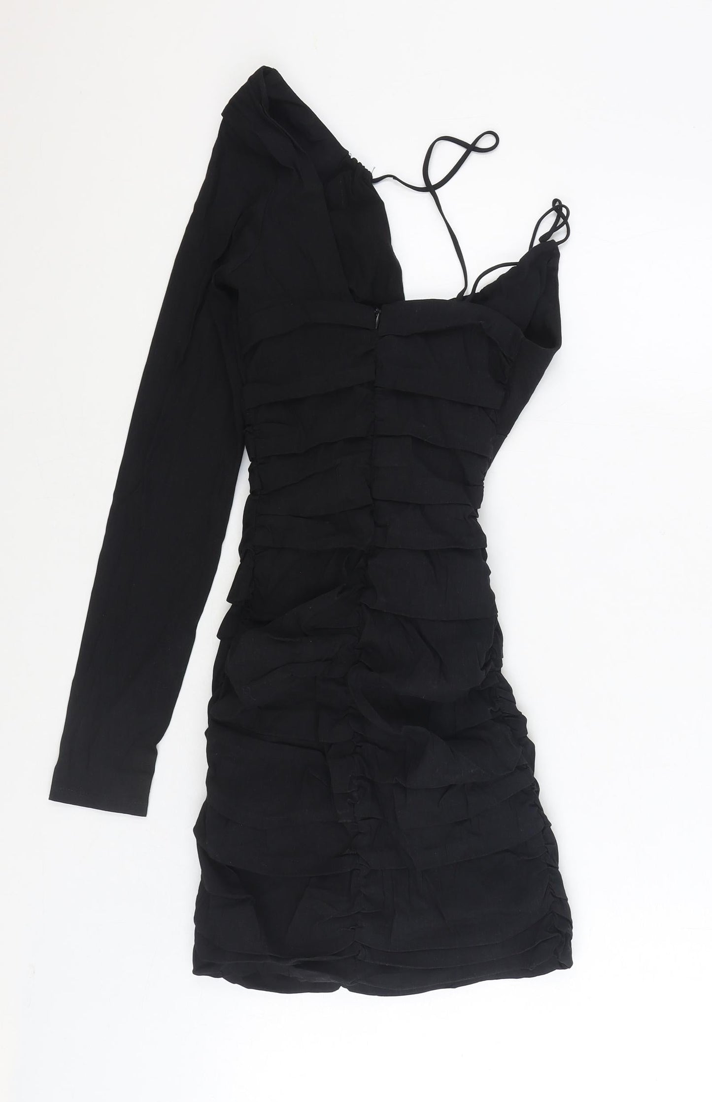 Zara Womens Black Linen Mini Size XS One Shoulder Zip