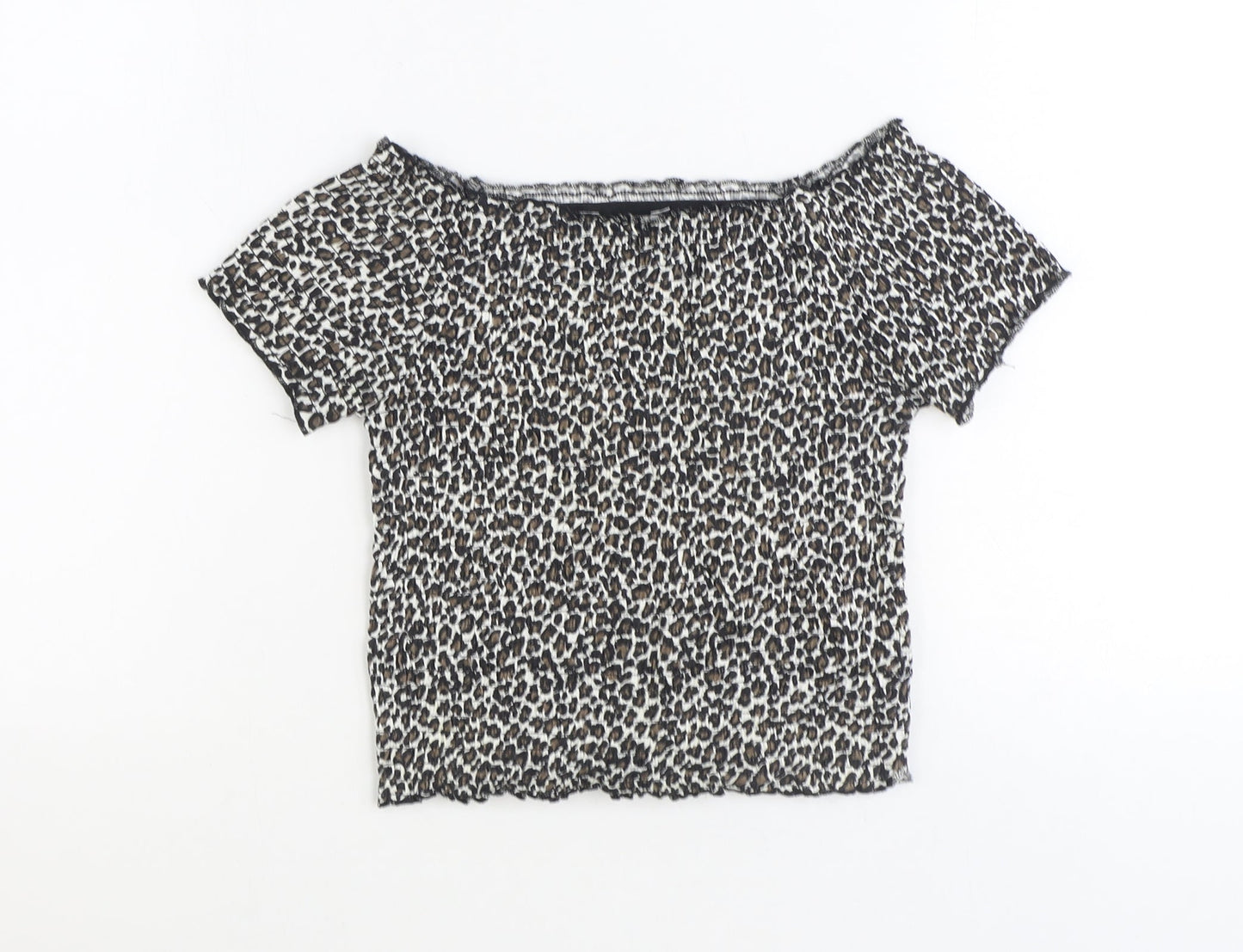 Primark Girls Brown Animal Print Polyester Basic Blouse Size 13 Years Off the Shoulder Pullover