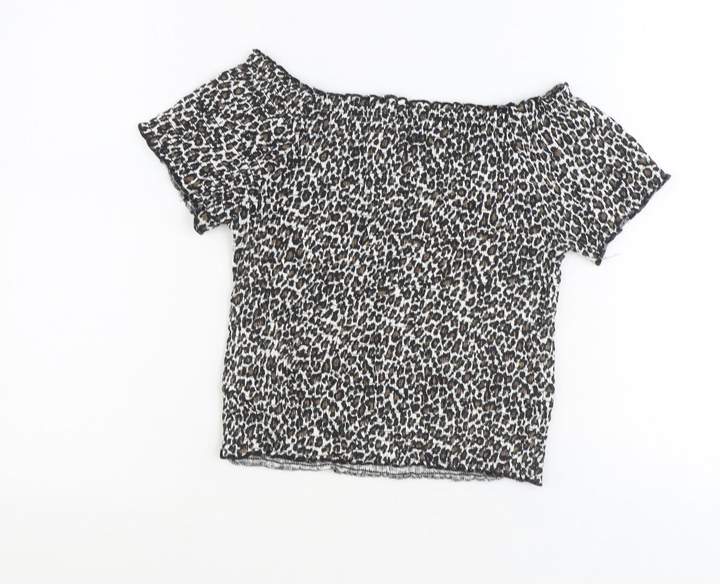 Primark Girls Brown Animal Print Polyester Basic Blouse Size 13 Years Off the Shoulder Pullover