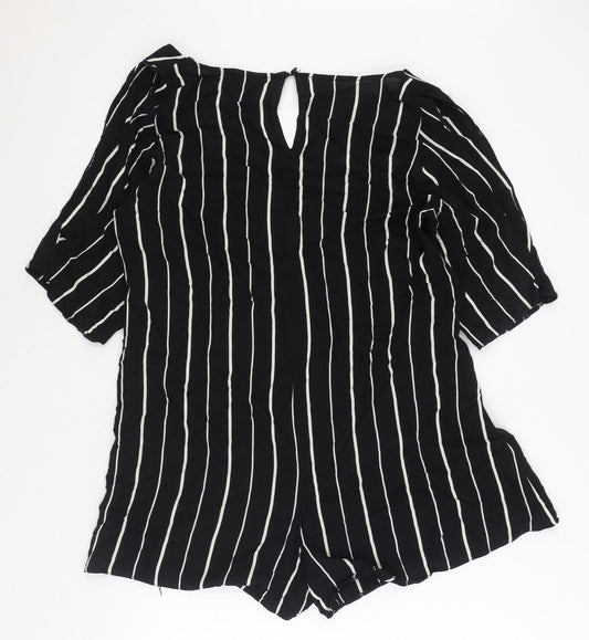 ASOS Womens Black Striped Polyester Playsuit One-Piece Size 12 Button