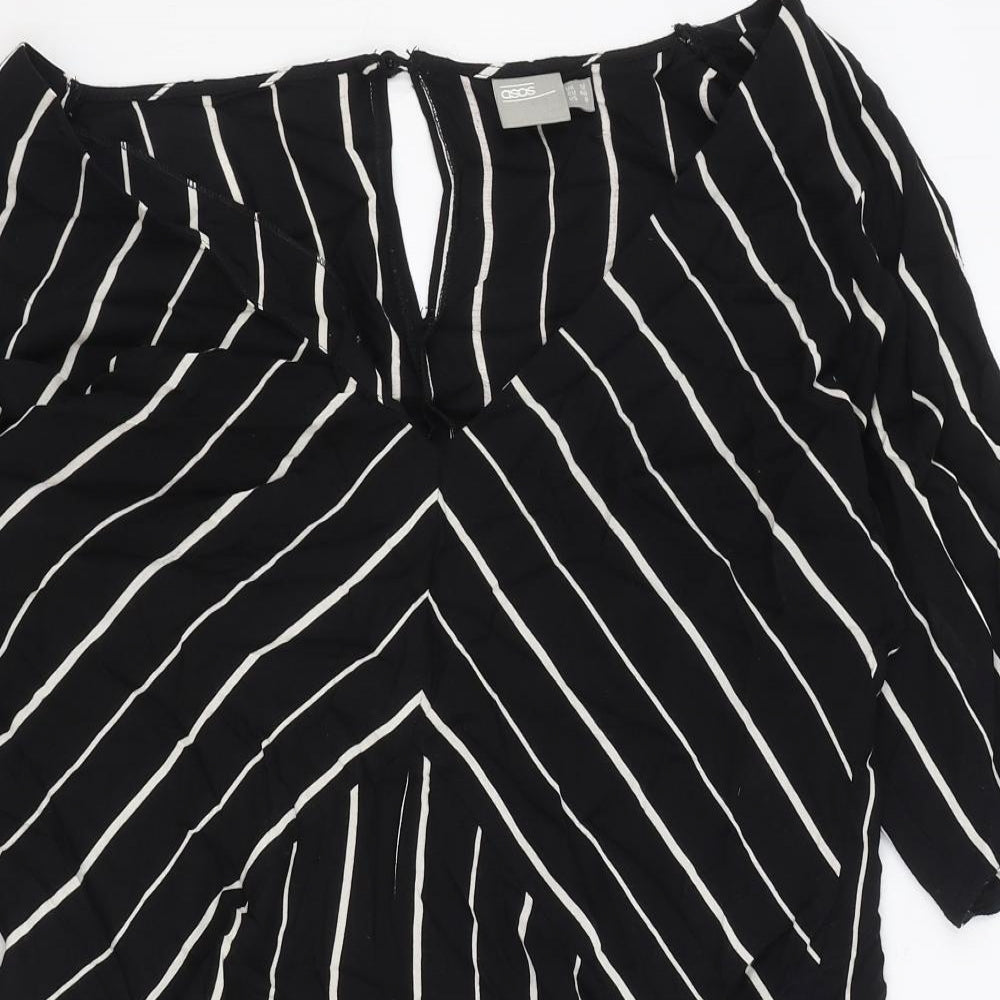 ASOS Womens Black Striped Polyester Playsuit One-Piece Size 12 Button