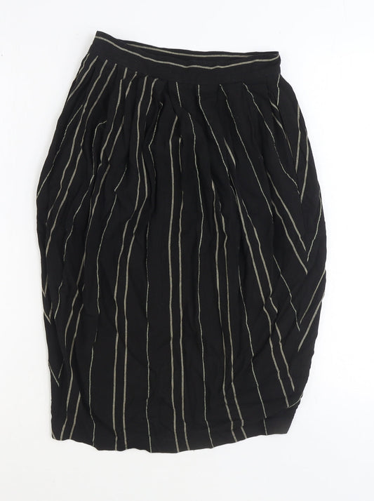 Warehouse Womens Black Striped Viscose Tulip Skirt Size 10 Button