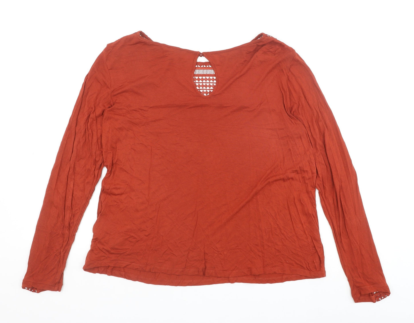 H&M Womens Brown Viscose Basic Blouse Size L Round Neck - Lace Detail
