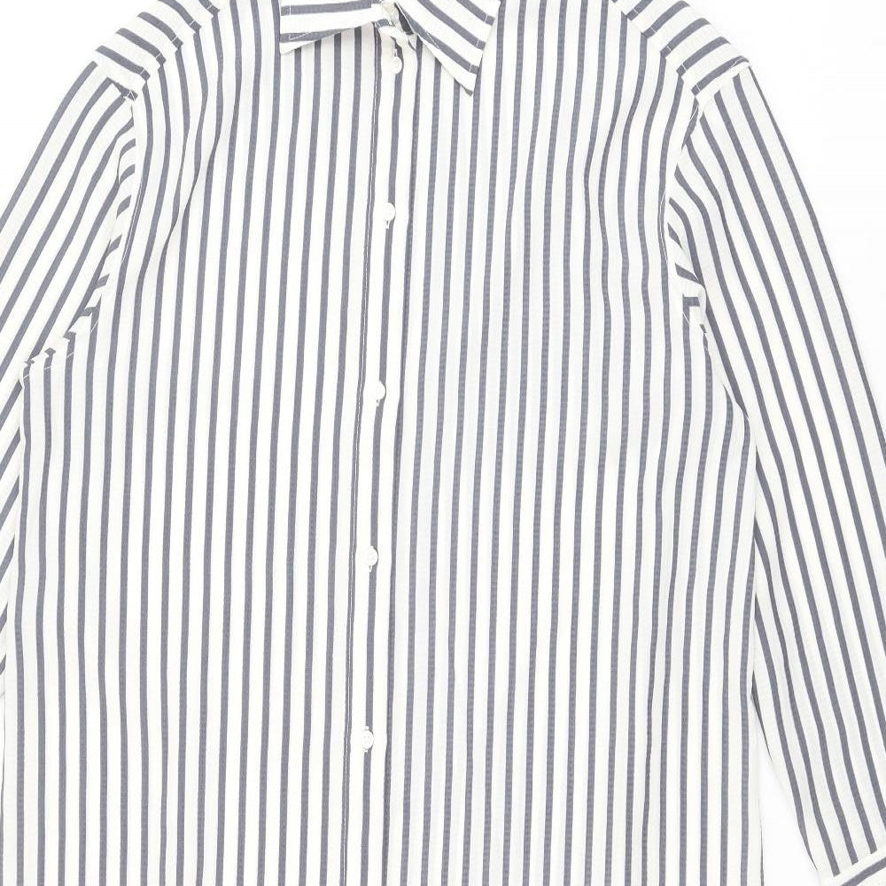 H&M Womens Grey Striped Polyester Shirt Dress Size S Collared Button