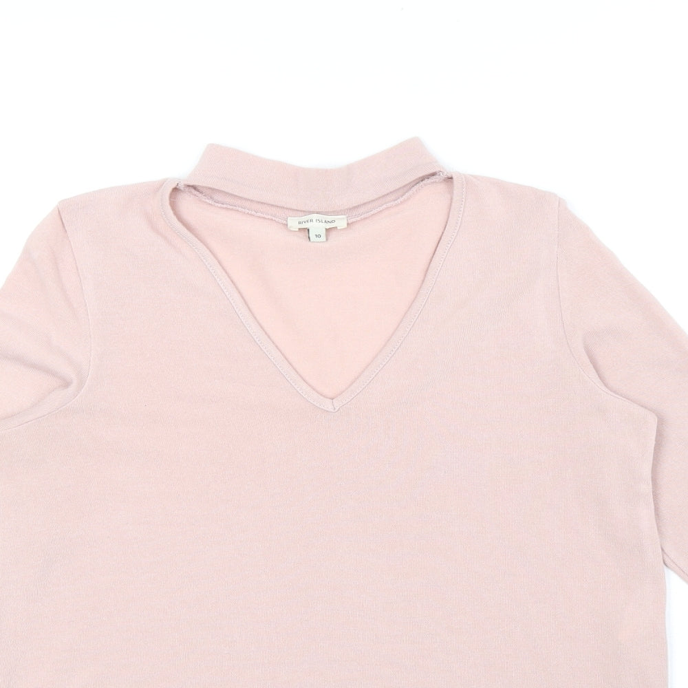 River Island Womens Pink Polyester Basic Blouse Size 10 V-Neck