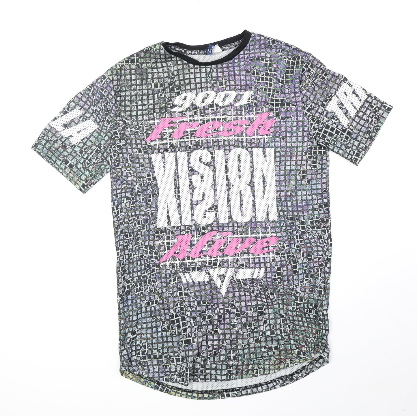 Divided Mens Multicoloured Geometric Polyester T-Shirt Size S Round Neck