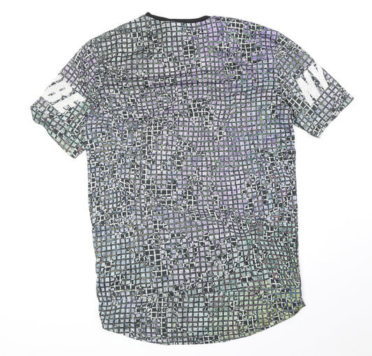 Divided Mens Multicoloured Geometric Polyester T-Shirt Size S Round Neck