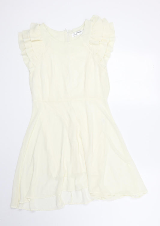 Jumpo Womens Ivory Polyester A-Line Size 12 Round Neck Zip