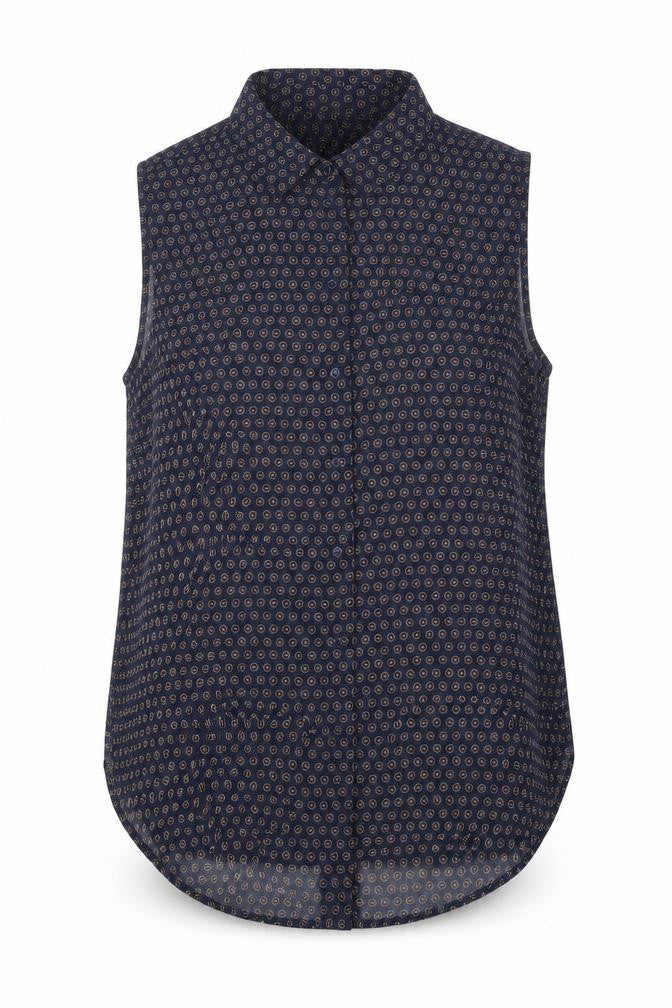 H&M Womens Blue Geometric Polyester Basic Button-Up Size 8 Collared