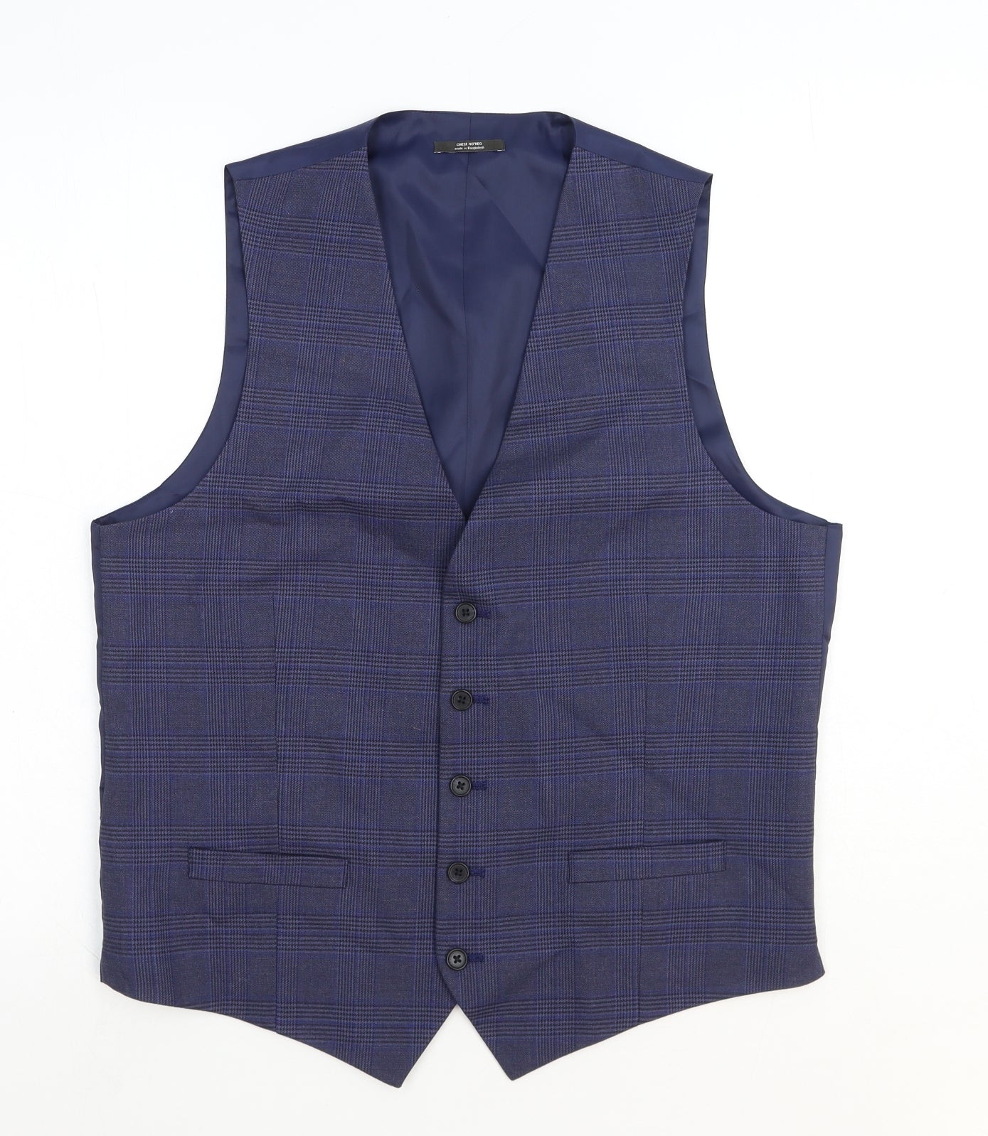 Marks and Spencer Mens Blue Plaid Polyester Jacket Blazer Size L Regular