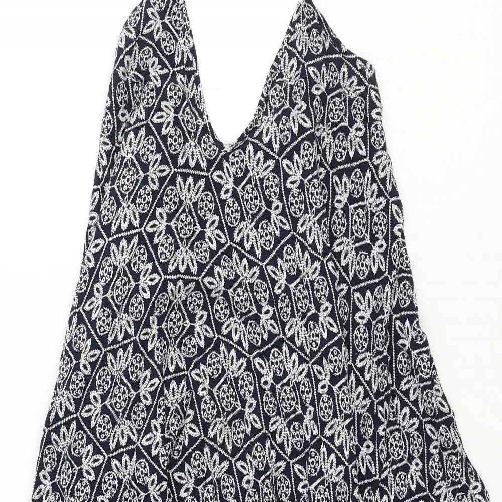 New Look Womens Blue Geometric Polyester Jumpsuit One-Piece Size 6 Pullover