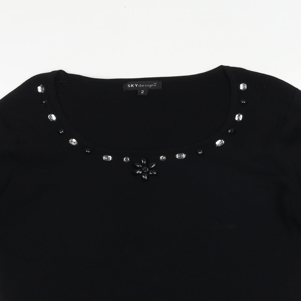 Sky Designs Womens Black Viscose Basic T-Shirt Size 10 Scoop Neck