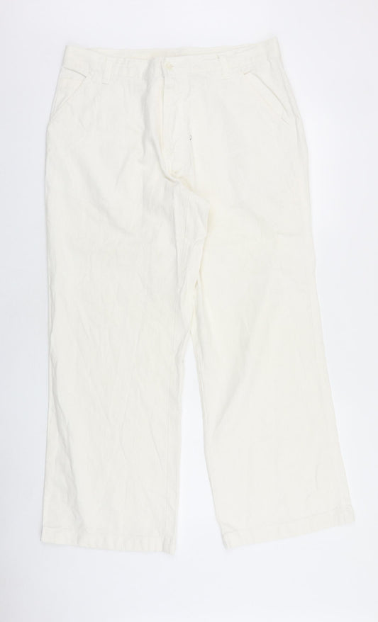 Preworn Womens Ivory Cotton Trousers Size 34 in L30 in Regular Button