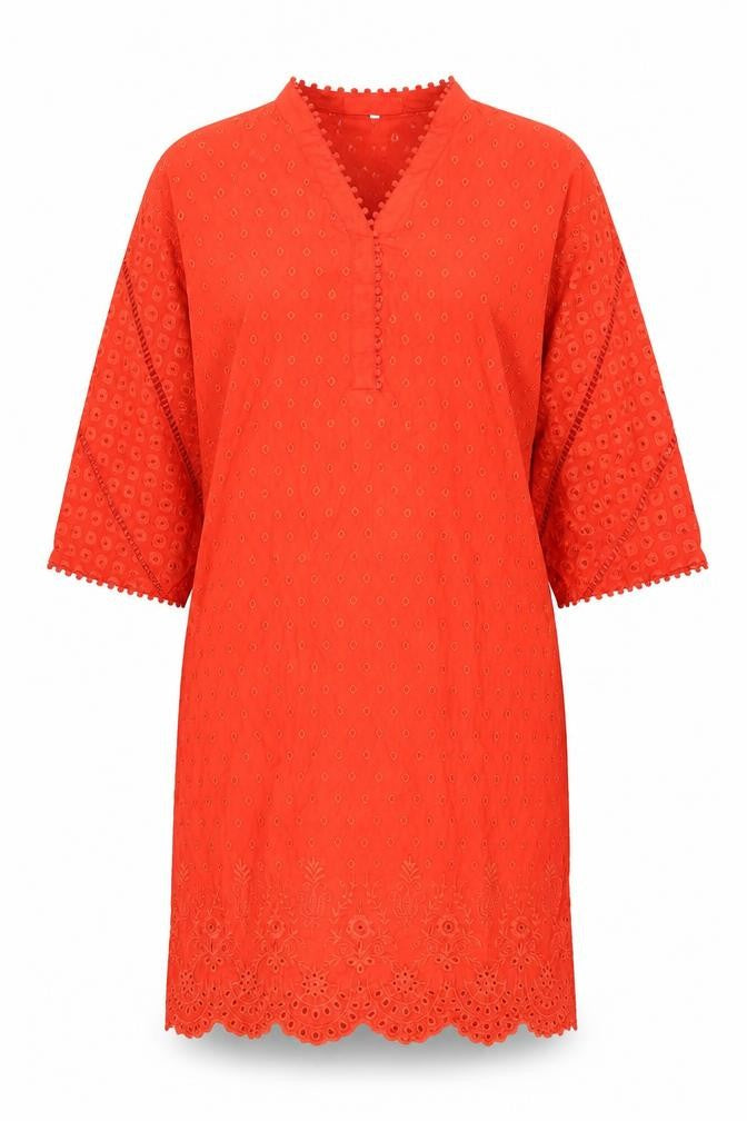 Preworn Womens Orange Geometric Acetate Kaftan Size 14 V-Neck Pullover