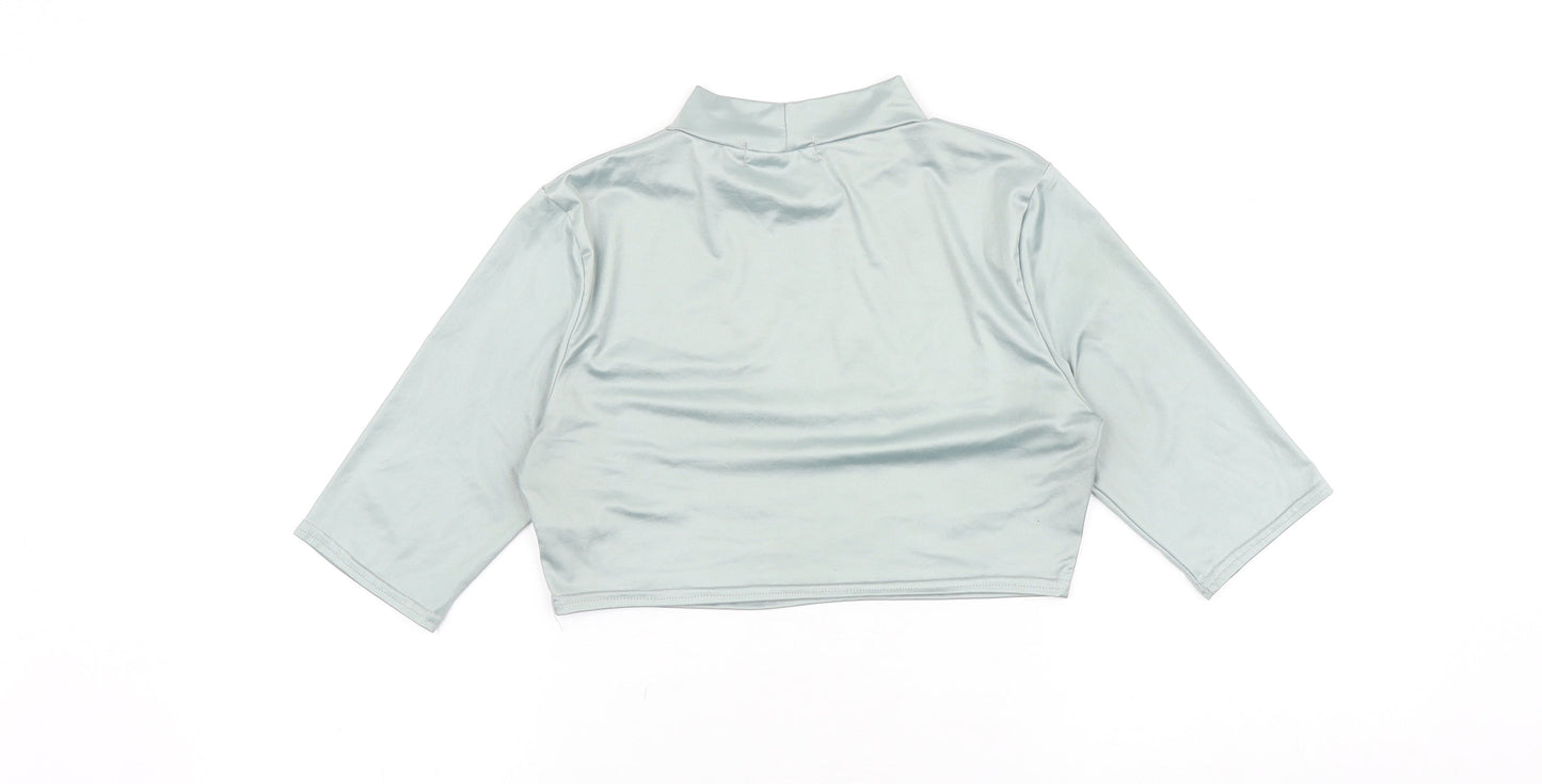 Boohoo Womens Green Polyester Cropped T-Shirt Size 10 Mock Neck