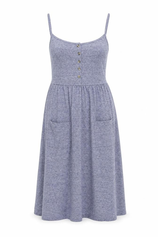 Topshop Womens Blue Cotton Tank Dress Size 6 Scoop Neck Button