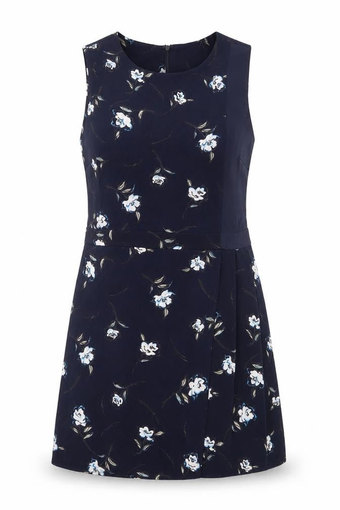 Stella Morgan Womens Blue Floral Polyester A-Line Size 14 Round Neck Zip