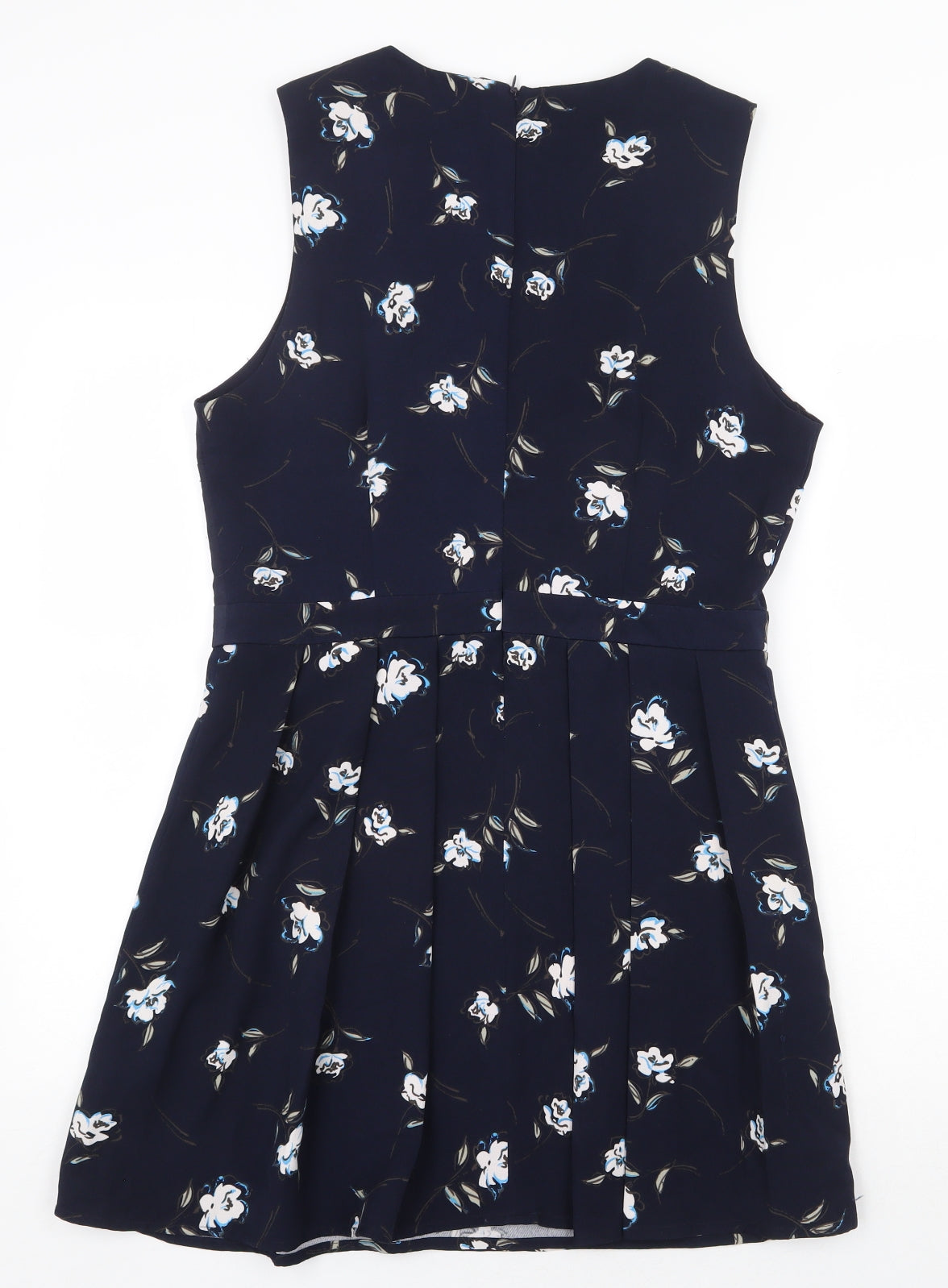 Stella Morgan Womens Blue Floral Polyester A-Line Size 14 Round Neck Zip