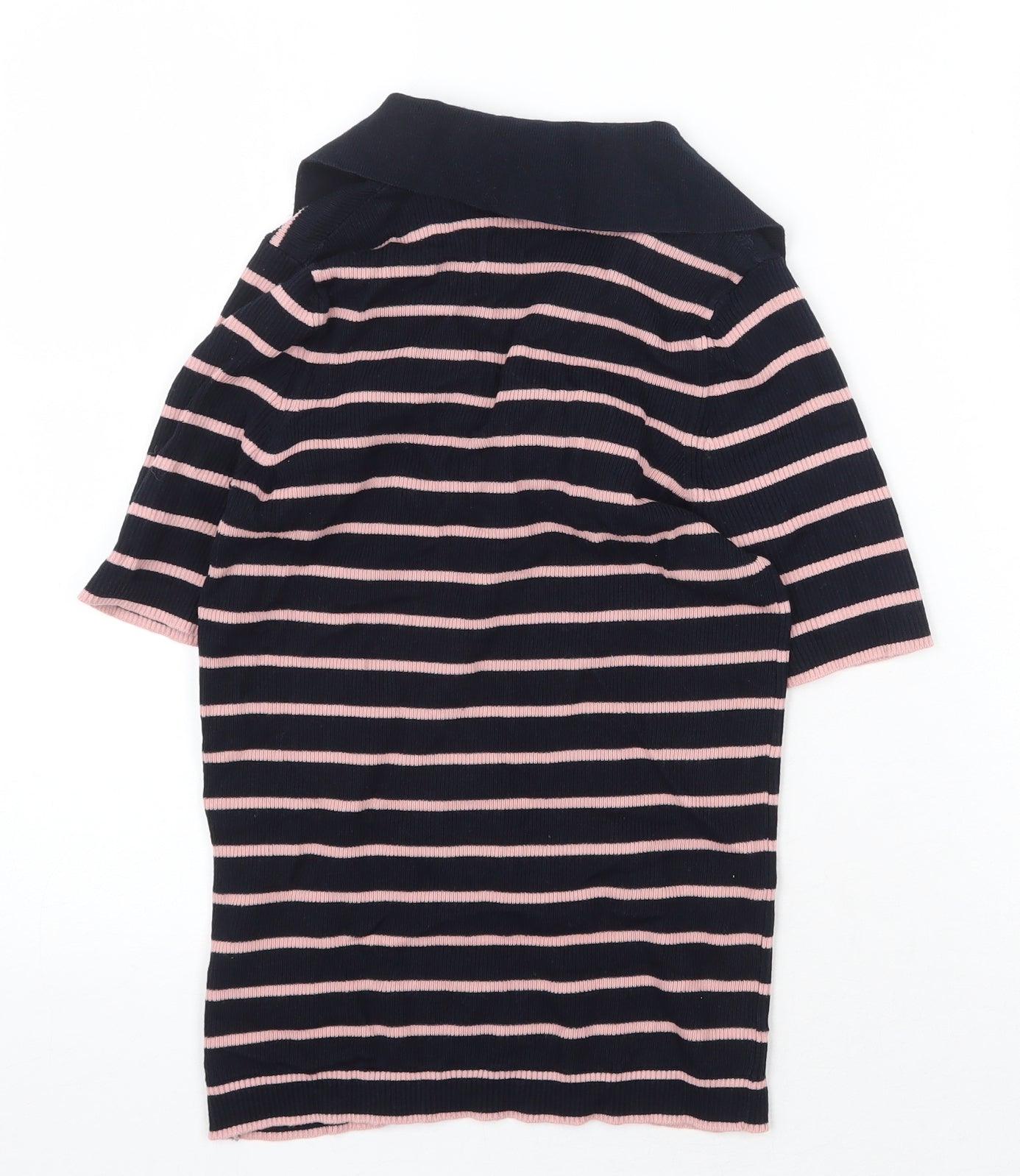 Marks and Spencer Womens Blue Striped Cotton Basic Polo Size S Collared