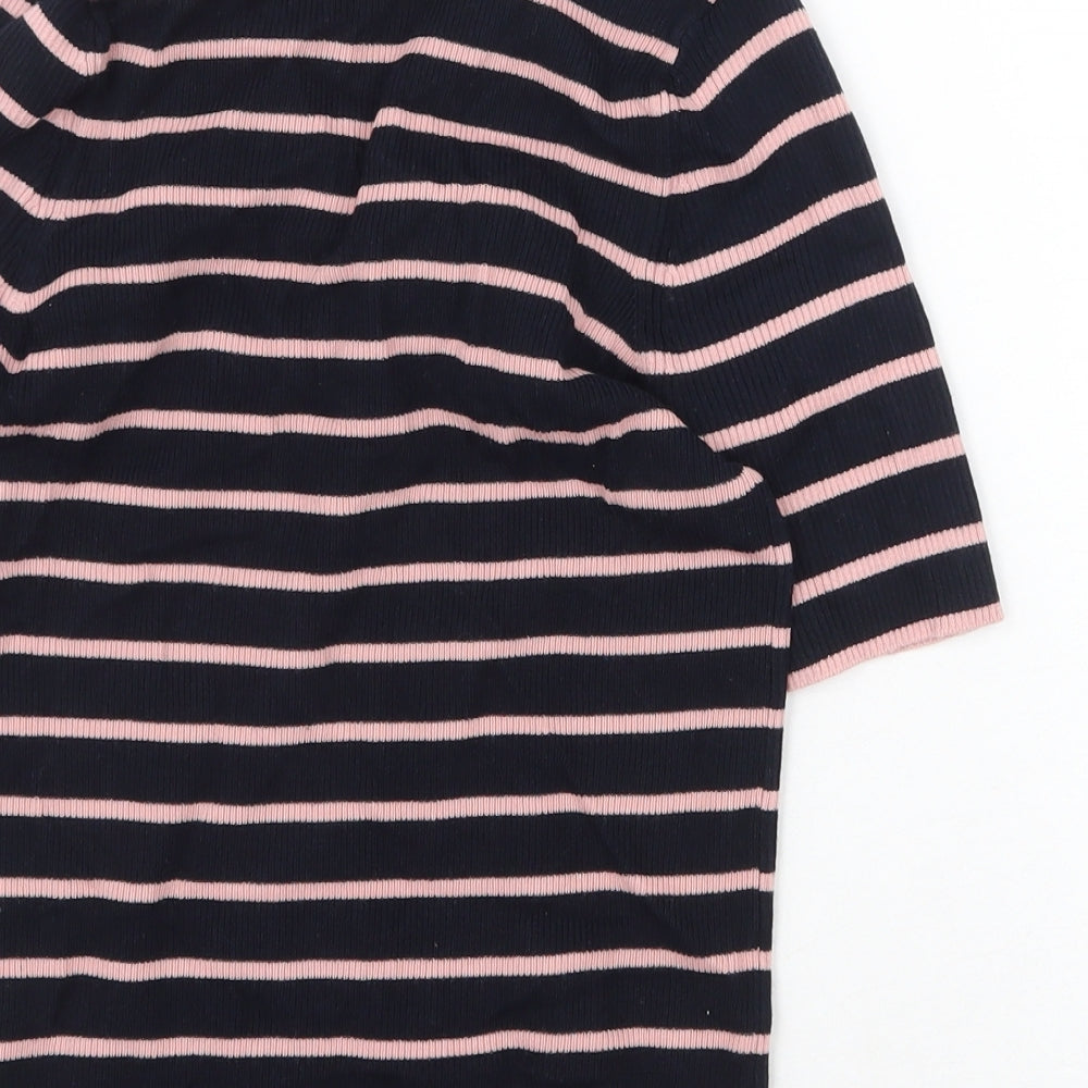 Marks and Spencer Womens Blue Striped Cotton Basic Polo Size S Collared