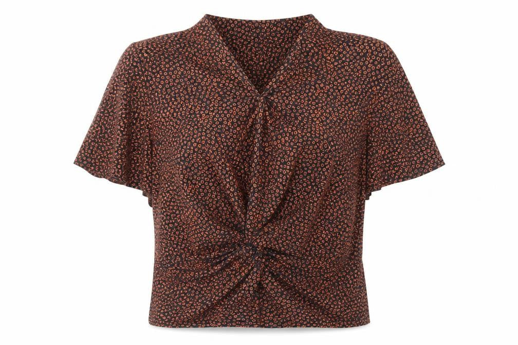Marks and Spencer Womens Orange Geometric Polyester Basic Blouse Size 6 V-Neck