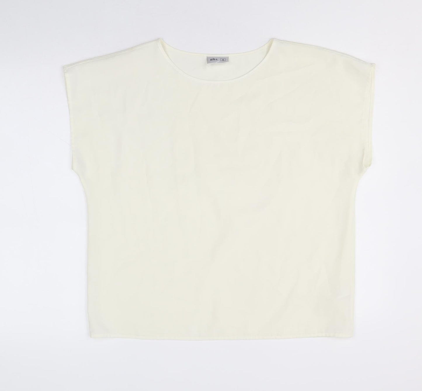BHS Womens Ivory Polyester Basic T-Shirt Size 16 Round Neck