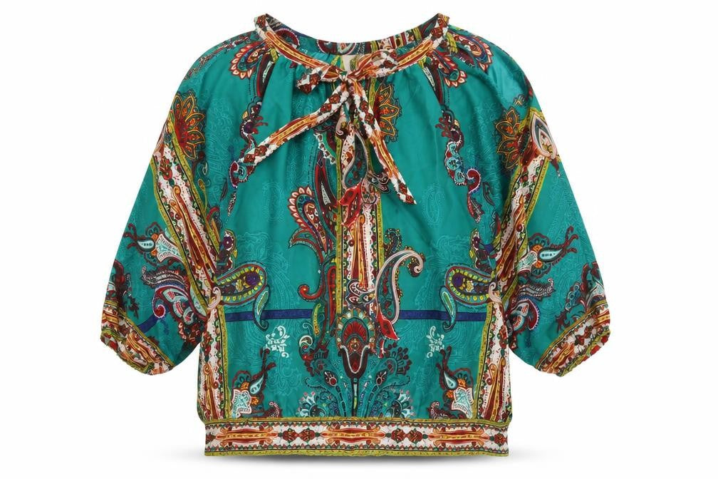 ECI Womens Multicoloured Geometric Polyester Basic Blouse Size L Round Neck