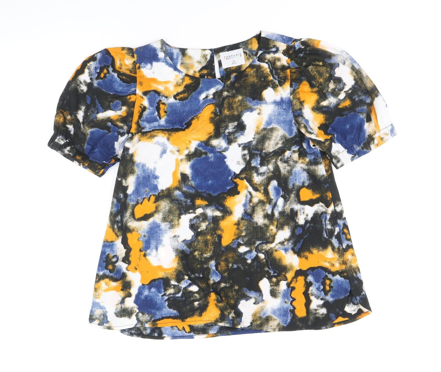 Compania Fantastica Womens Multicoloured Geometric Polyester Basic Blouse Size S Round Neck