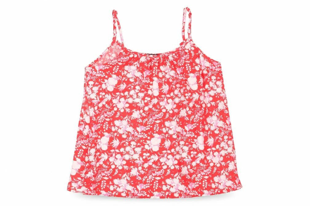 Marks and Spencer Womens Red Geometric Viscose Basic Tank Size 10 Round Neck