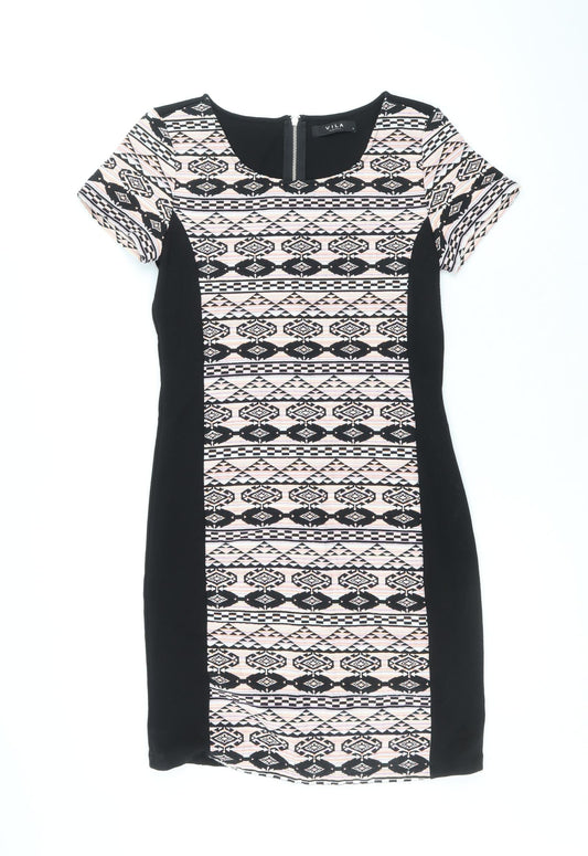 VILA Womens Multicoloured Geometric Polyester A-Line Size M Round Neck Zip