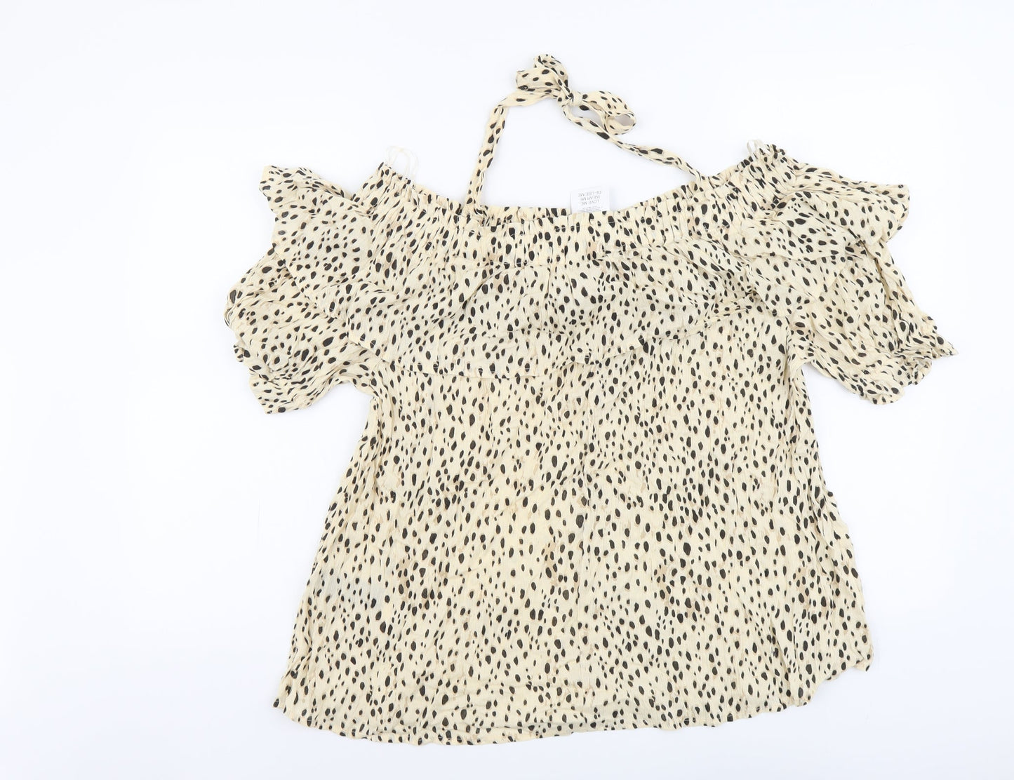 PEP&CO Womens Beige Geometric Viscose Basic Blouse Size 14 Halter - Bardot