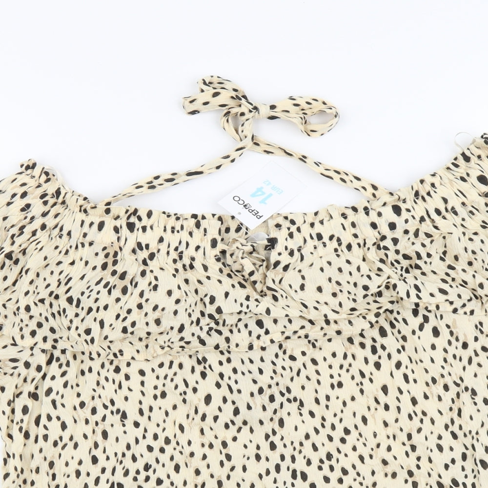 PEP&CO Womens Beige Geometric Viscose Basic Blouse Size 14 Halter - Bardot