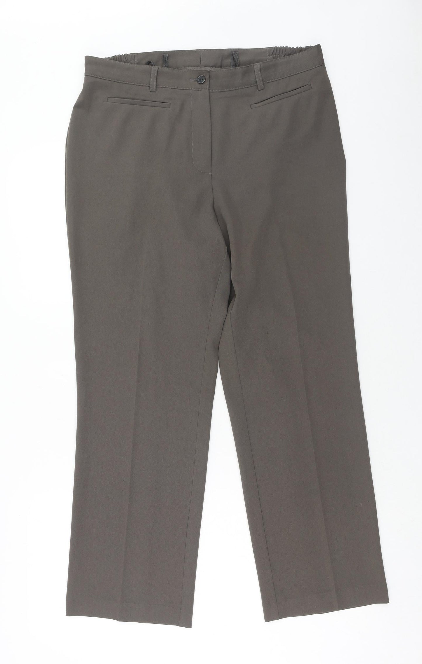 Preworn Womens Brown Polyester Trousers Size 16 Regular Zip