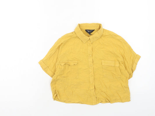 New Look Girls Yellow Viscose Basic Button-Up Size 11 Years Collared Button