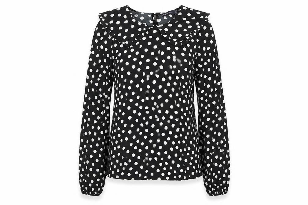 Marks and Spencer Womens Black Polka Dot Viscose Basic Blouse Size 6 Round Neck