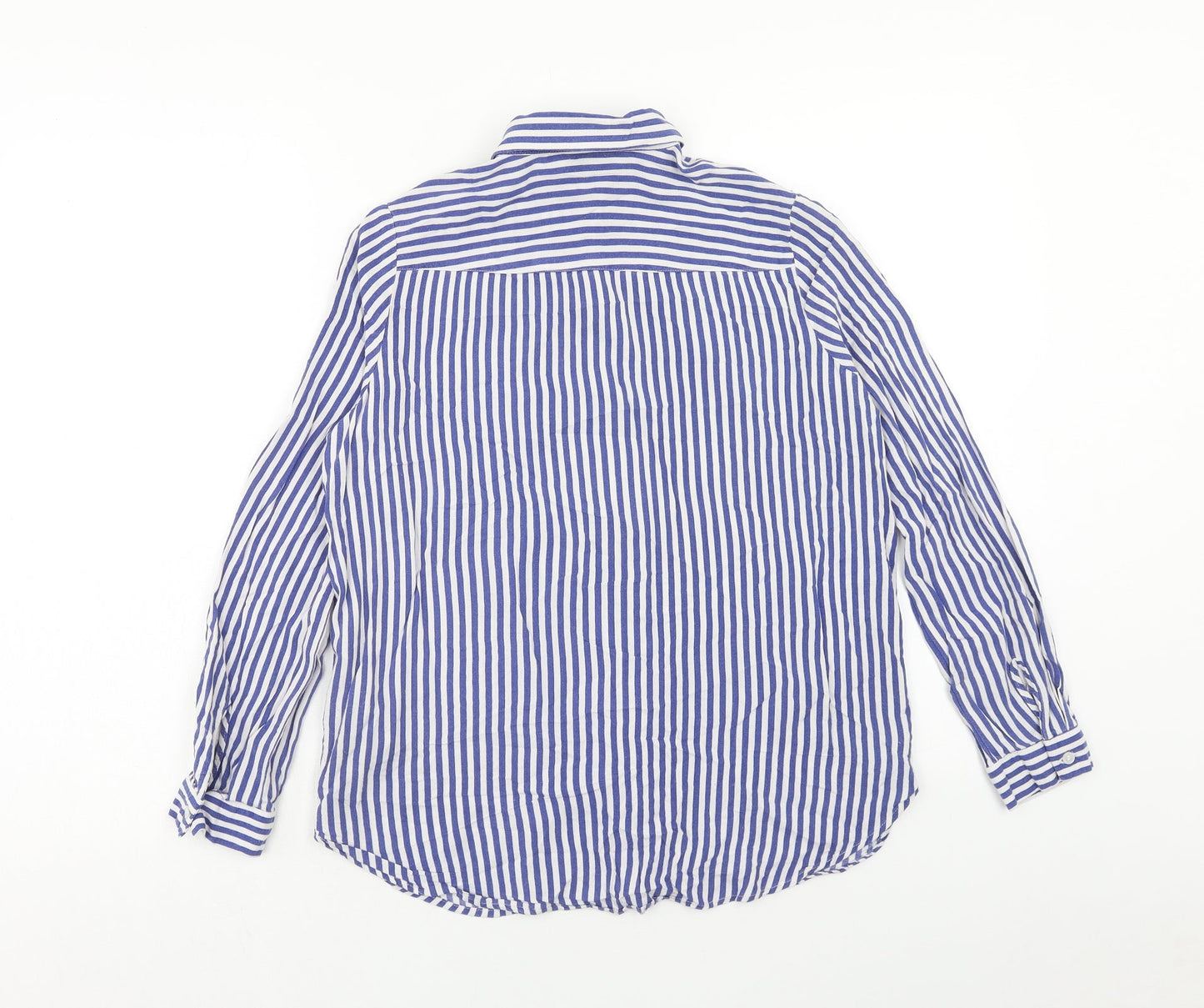 H&M Womens Blue Striped Viscose Basic Blouse Size 6 V-Neck