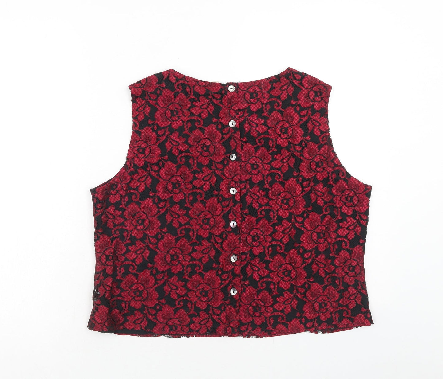 Yessica Womens Red Floral Viscose Cropped Tank Size 18 Boat Neck