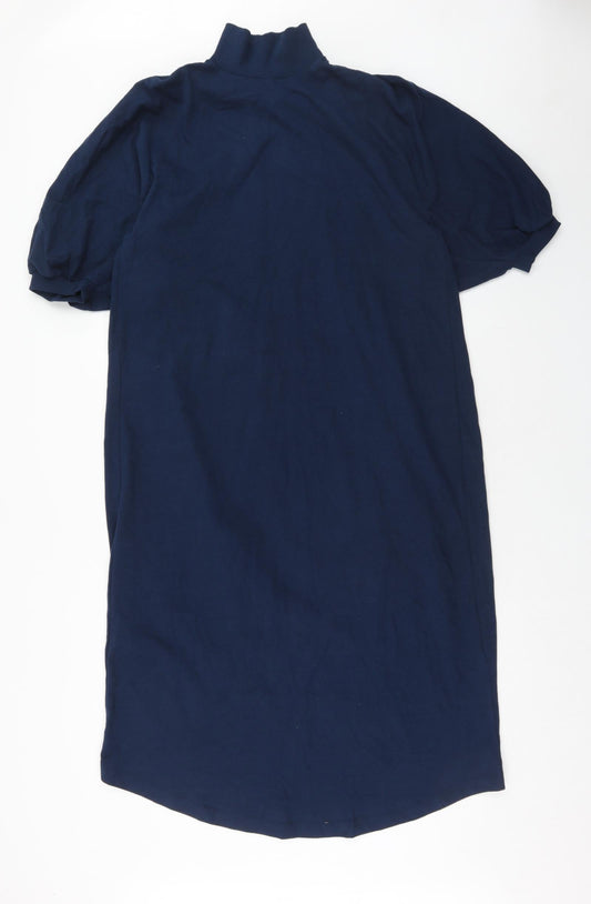 Zara Womens Blue Cotton A-Line Size S Mock Neck Pullover