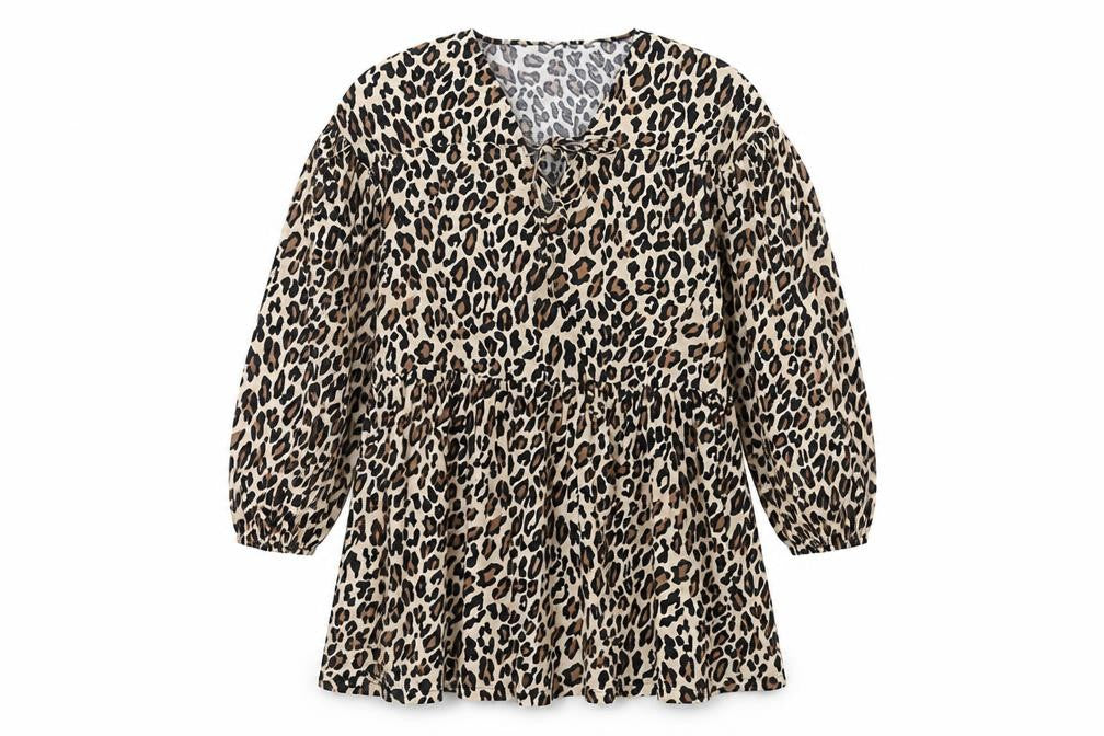 ASOS Womens Brown Animal Print Cotton Fit & Flare Size 10 V-Neck Pullover - Leopard Pattern