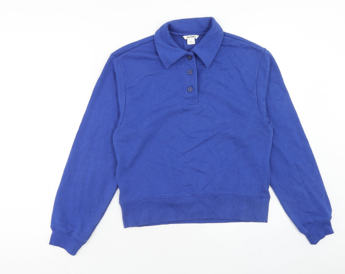 Monkl Womens Blue Cotton Pullover Sweatshirt Size 2XS Button