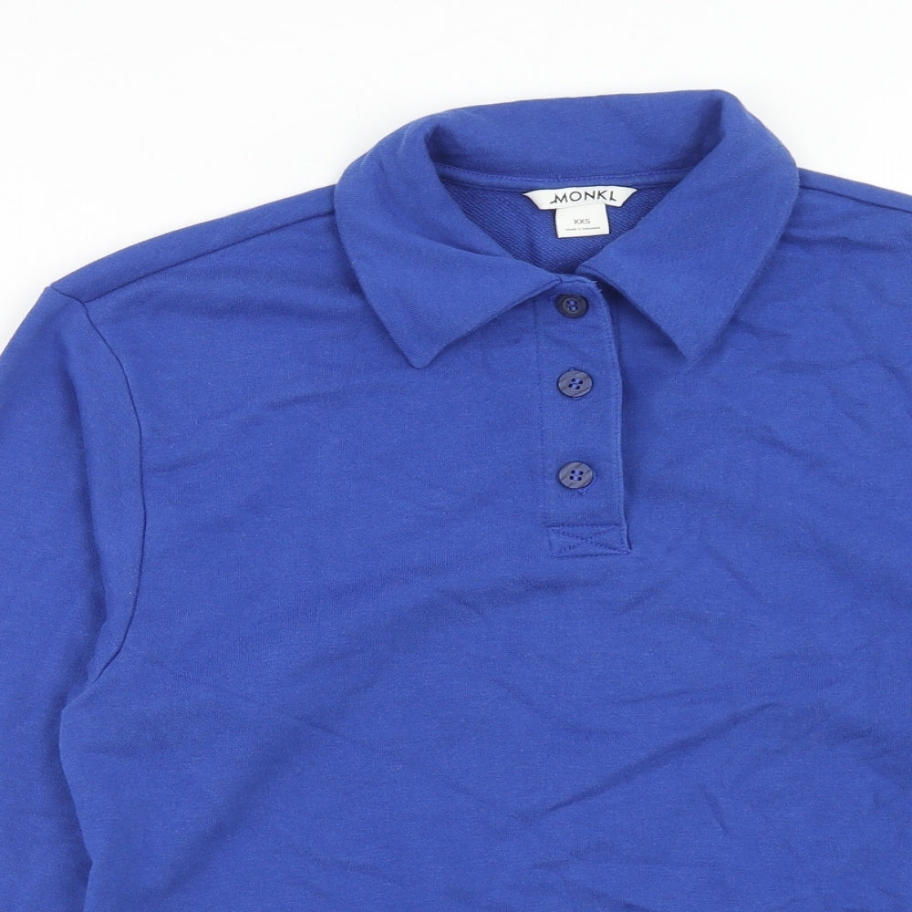 Monkl Womens Blue Cotton Pullover Sweatshirt Size 2XS Button
