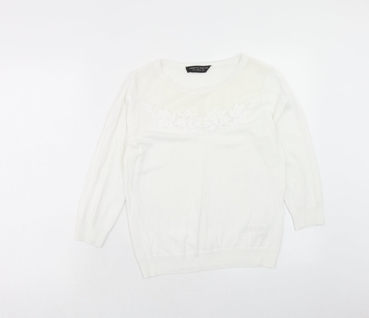Dorothy Perkins Womens White Round Neck Viscose Pullover Jumper Size 12