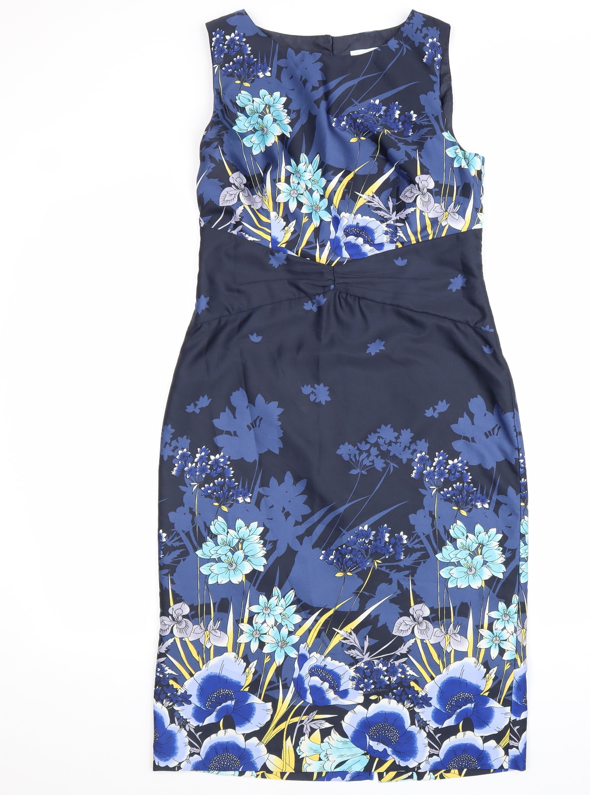 Untold Womens Blue Floral Polyester A-Line Size 10 Round Neck Zip