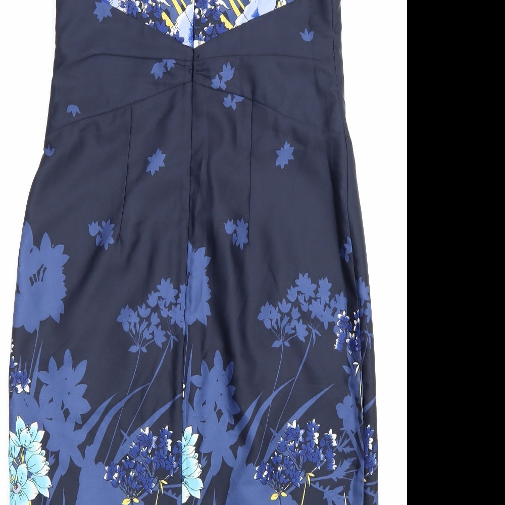 Untold Womens Blue Floral Polyester A-Line Size 10 Round Neck Zip