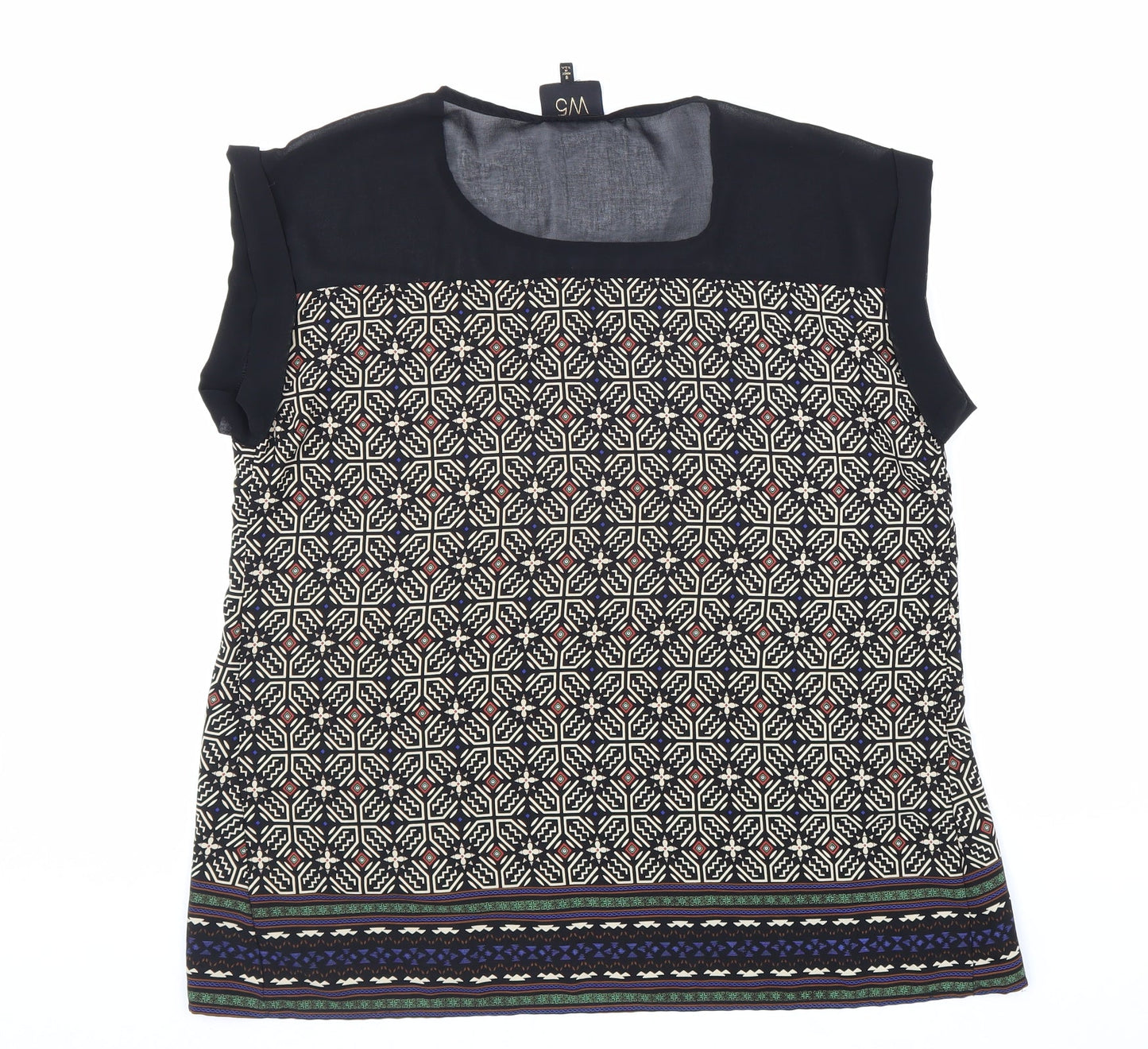 W5 Womens Black Geometric Polyester Basic Blouse Size S Boat Neck - Chiffon Detail